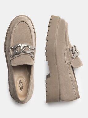 Nero Giardini 🇮🇹 Taupe Suede Chain-Trim Slip-On Loafers